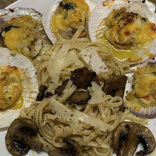 Black Truffle Pasta with Baked Scallops Recipe